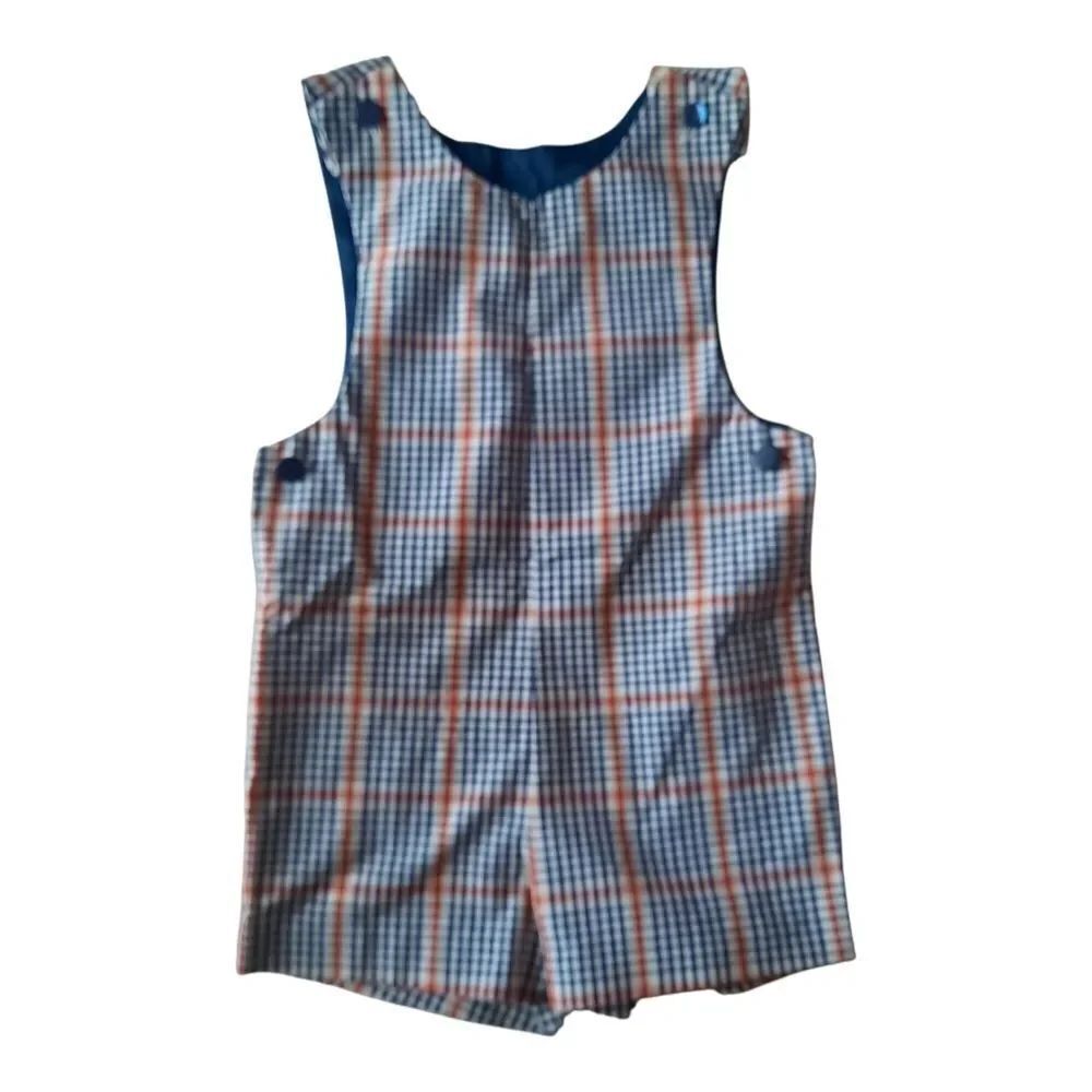 Vintage Grace Blue and Orange Plaid Kids Romper